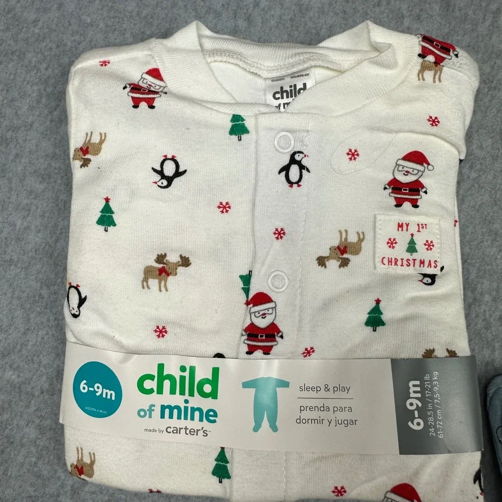 Child of Mine by Carters Baby Boy 6-9M Christmas Pajamas 3 pk Footie Sleep Play‎